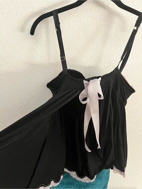 Black Chemise with Pale Pink Ribbon Accent